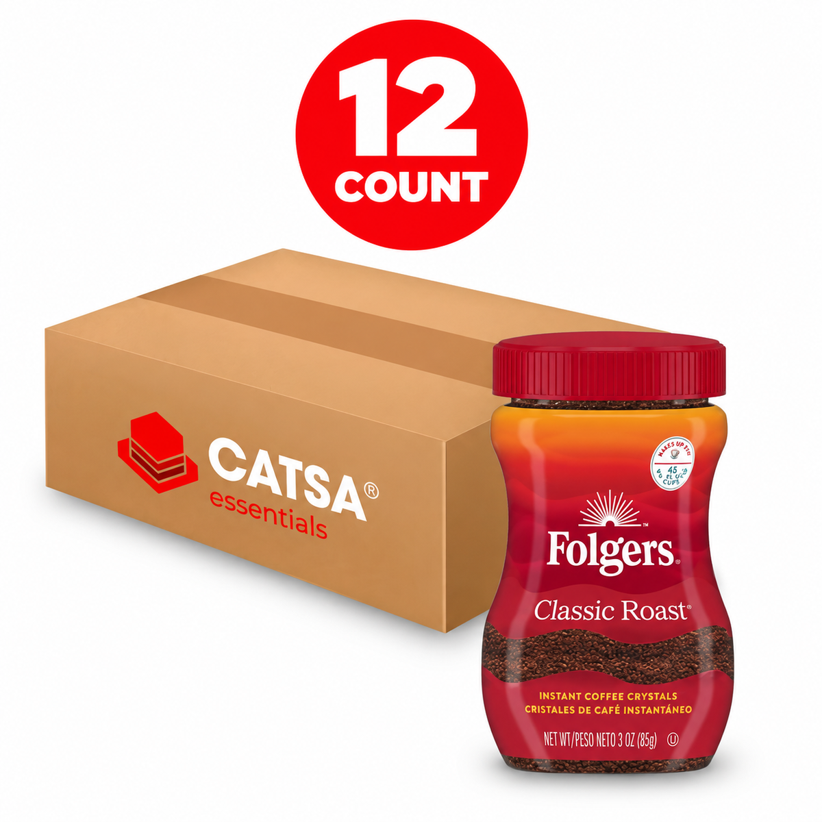 FOLGERS INSTANT COFFEE 3 OZ - PACK OF 12