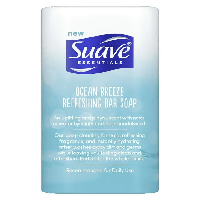 Suave Essentials Ocean Breeze Refreshing Bar Soap, 2 Net WT 3.35 oz Bars