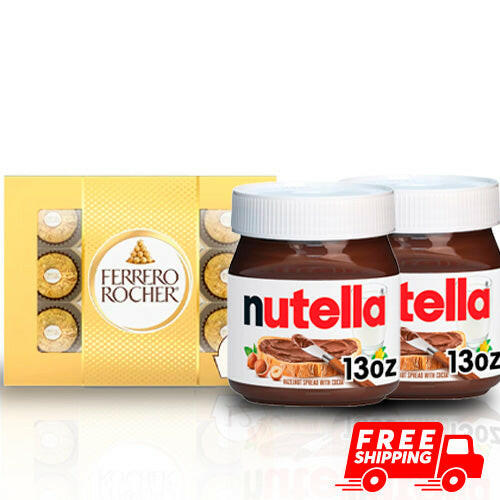 Ferrero Rocher Premium, 5.4 oz 12 pc + 2 Nutella Chocolate Hazelnut Spread 13oz.