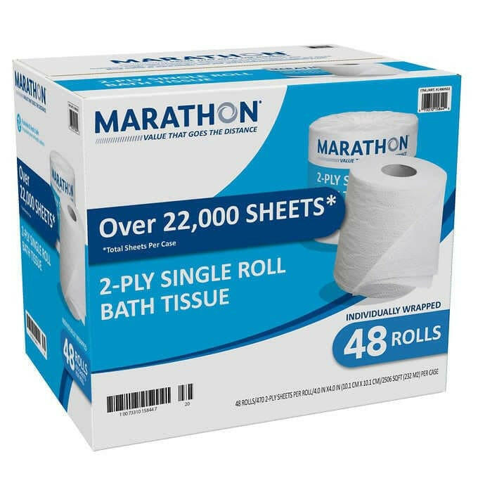 Marathon Bath Tissue, 2-Ply, 470 Sheets, 48 Rolls.