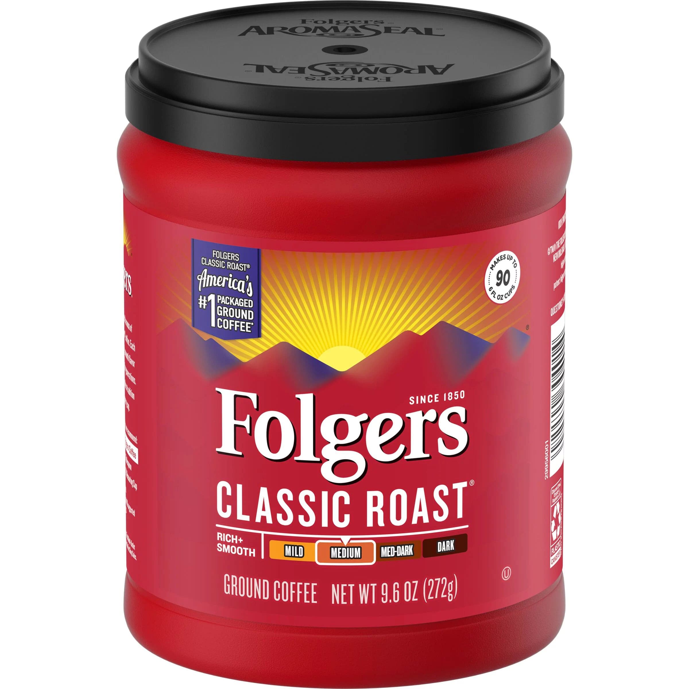 Folgers Classic Roast Ground Coffee, Medium Roast, 9.6-Ounce.