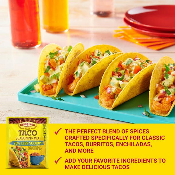 Old El Paso Taco Seasoning, 25% Less Sodium, 1 oz..