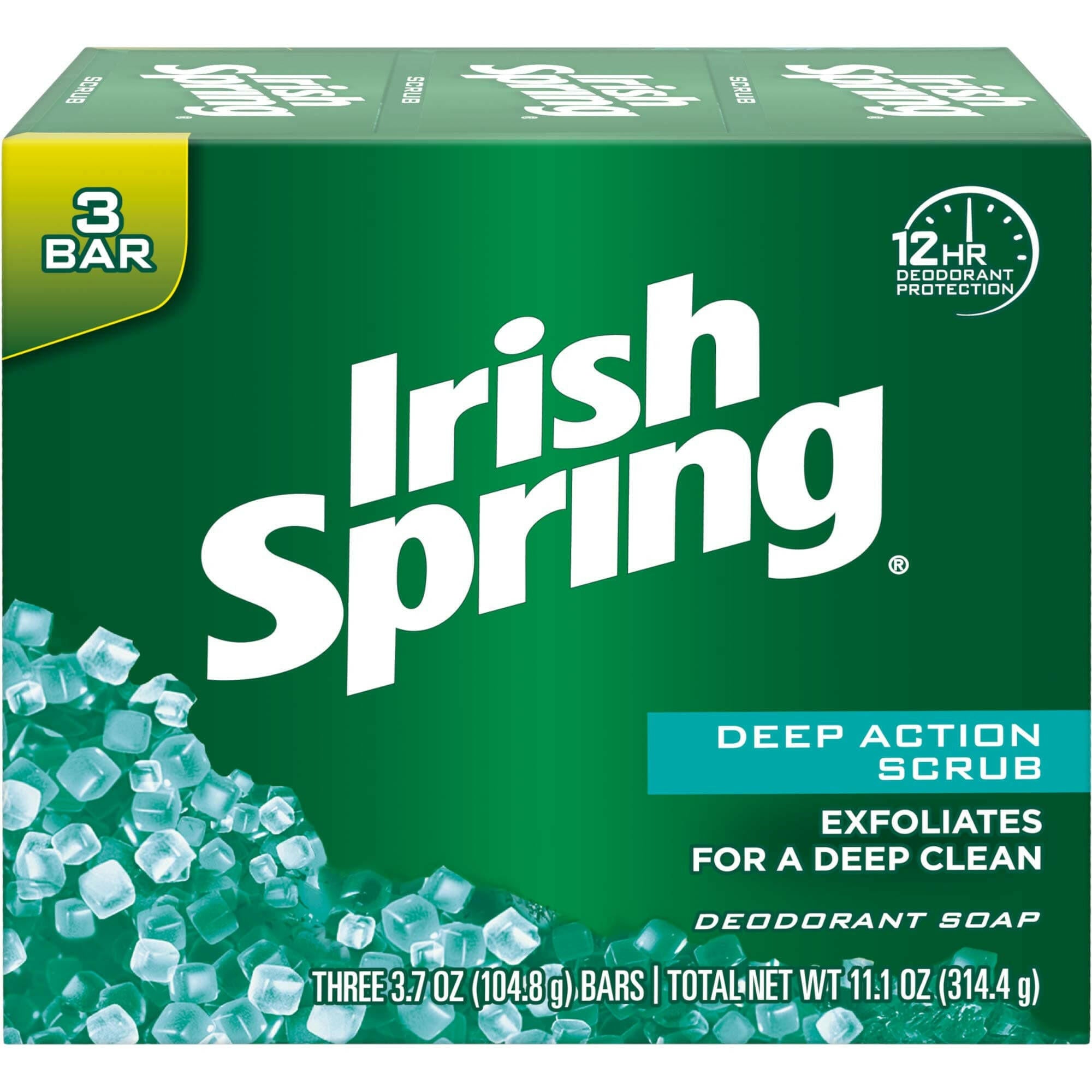 Irish Spring Deodorant, Deep Action Scrub, 3 Bath Bar 3.75oz,.