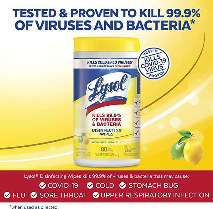 Lysol Disinfectant Wet Wipes, Large Pack, Lemon and Lime Blossom, 80 CT.