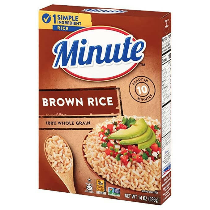 Minute Instant Brown Rice, Gluten Free, Non-GMO, 14 oz. box.