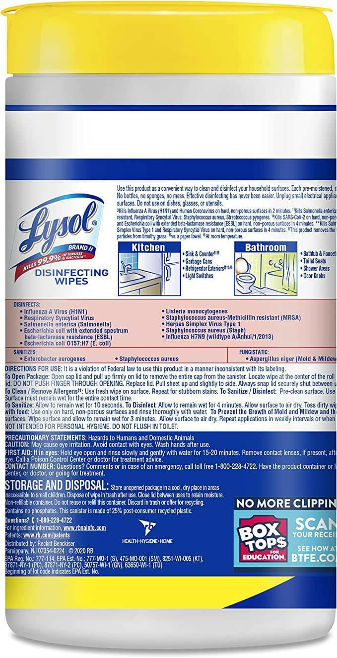 Lysol Disinfectant Wet Wipes, Large Pack, Lemon and Lime Blossom, 80 CT.