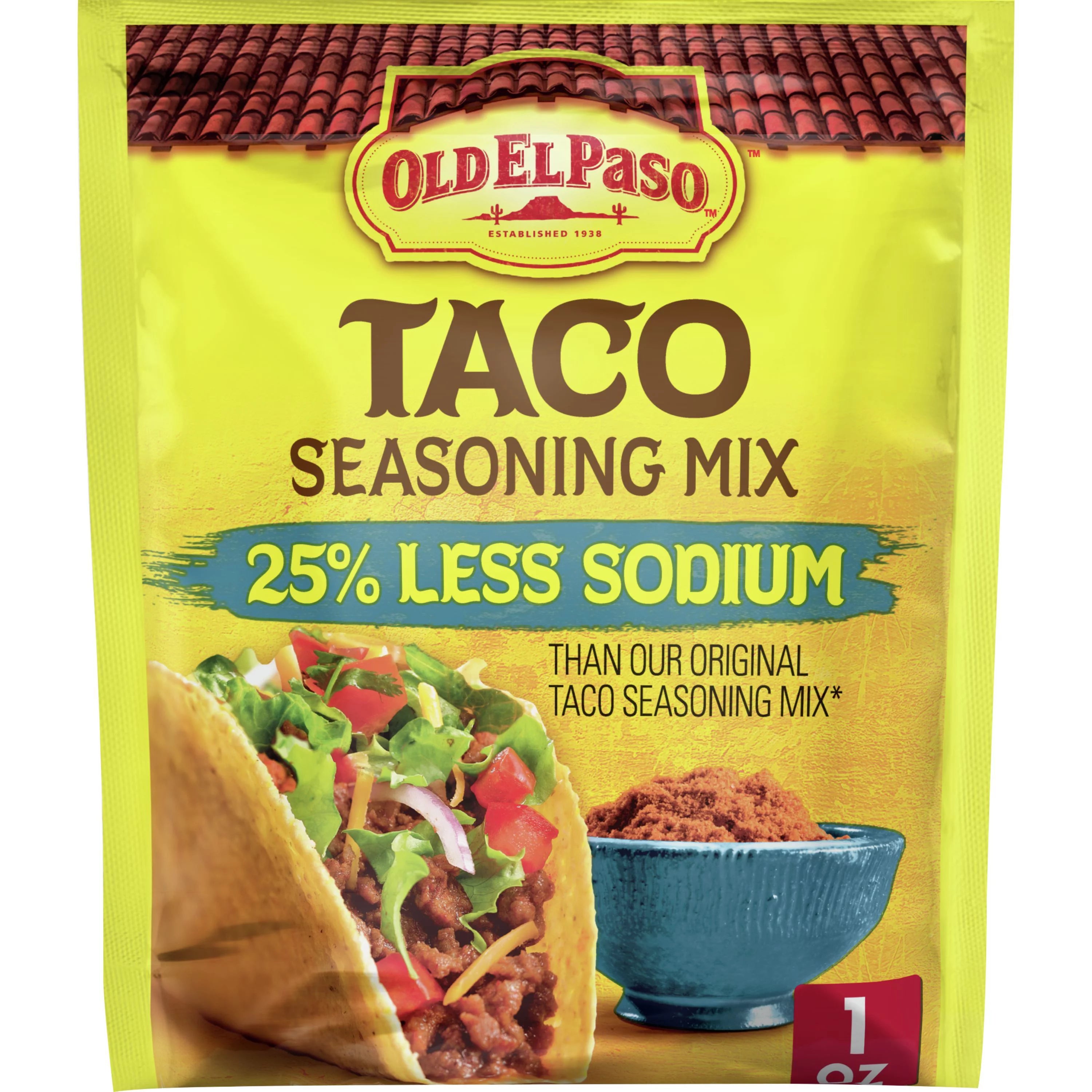 Old El Paso Taco Seasoning, 25% Less Sodium, 1 oz..