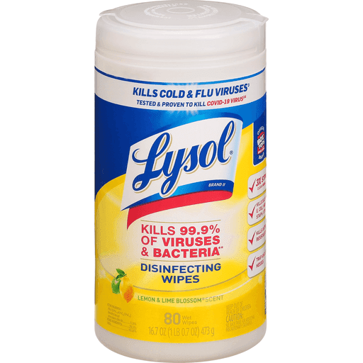 Lysol Disinfectant Wet Wipes, Large Pack, Lemon and Lime Blossom, 80 CT.