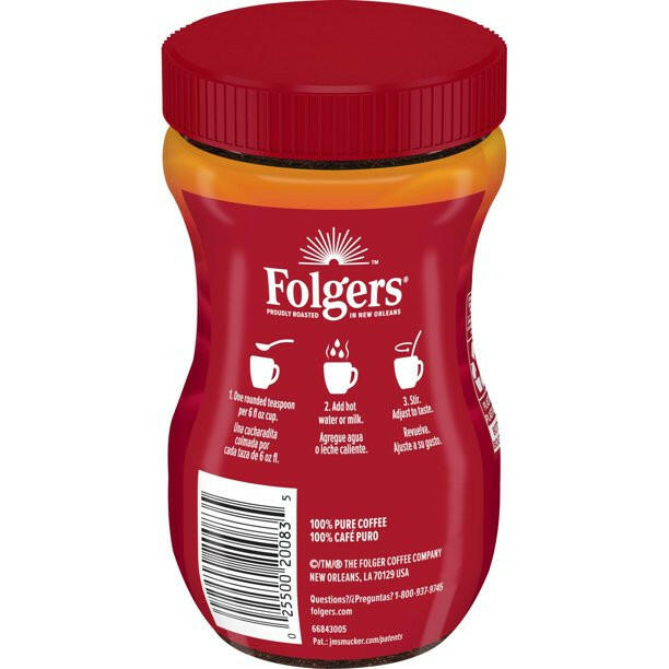Folgers Classic Roast Instant Coffee Crystals, 3 oz.