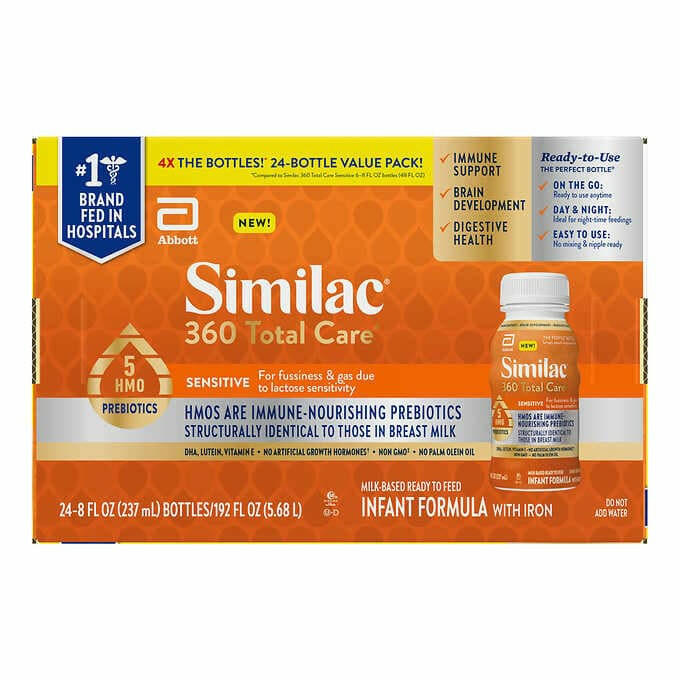 Similac 360 Total Care Sensitive Ready-to-Feed Infant Formula 8 fl oz, 24-pack.