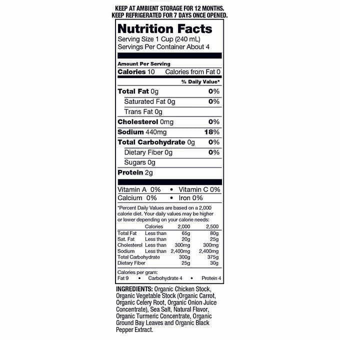 Kirkland Signature Organic Chicken Stock, 32 fl oz, 6-count.