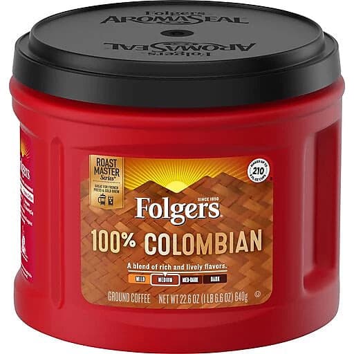 Folgers Coffee, Ground, 100% Colombian, Medium 22.6 Oz.